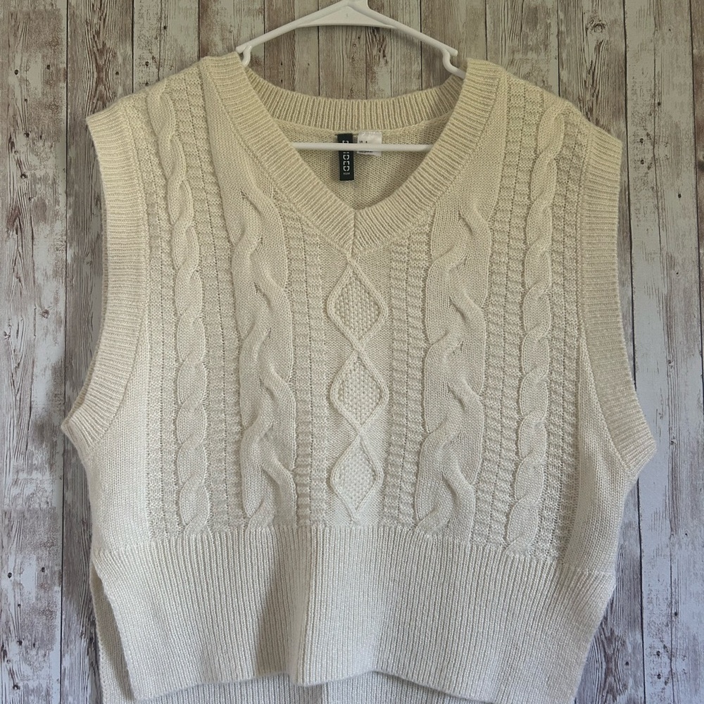 H&M Cream Cable Knit V-Neck Sweater Vest